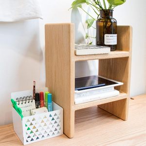 Wooden desktop bookshelf, storage rack, office <b>desk</b> organizer, dormitory <b>study</b> <b>desk</b>, multi-tiered shelf, layered storage rack - Product Image 1