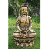 Fontaine de statue de Bouddha classique d'extérieur avec lumière LED, résine résistante aux intempéries, finition naturelle, durable, cascade d'eau au sol