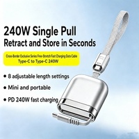 Kabel Data Ultra Retractable 240W Tipe C Single Stretch 5A PD USB-C Pengisian Cepat dengan Chip E-Marker, Kabel Pipih untuk Ponsel dan Tablet