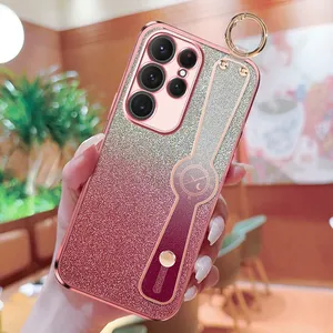 Etui pour <span class=keywords><strong>Samsung</strong></span> Galaxy S24 S23 S22 <span class=keywords><strong>S21</strong></span> S20 Ultra Plus FE 4G 5G Lanyard Dragonne Support GLITTER Placage Silicone - Product Image 3