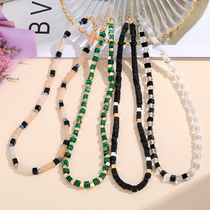 Collar de cuentas de piedra natural colorido, cadena de clavícula con forma geométrica, estilo dulce para chica, accesorio versátil - Product Image 1