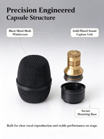 Tête de microphone à condensateur de remplacement pour micro sans fil portable, grille métallique pour diffusion en direct