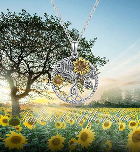 Yiwu, suministro de joyería, dos tonos de Metal, árbol de la vida redondo, flor de Margarita, nudo celta, colgante, collar para niñas - Product Image 2