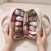Trousse de Maquillage en Cuir Effet Peau Grande Capacité, Sac Cosmétique de Voyage Portable Multi-Poches, Organisateur de Toilette avec Porte-Pinceaux