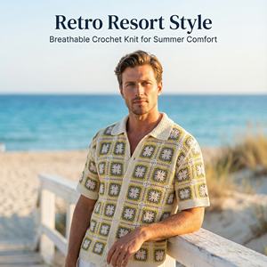 Atasan Rajut Crochet Bernapas untuk Musim Panas  Kemeja Lengan Pendek Motif Bunga  Cardigan Pria Gaya Boho Streetwear - Product Image 3