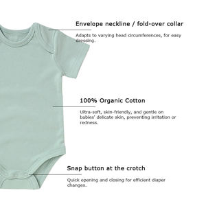 Großhandel Unisex Baby-Bodysuit aus 100% Bio-Baumwolle mit Schlupfausschnitt, unifarben und kurzärmelig - Product Image 4