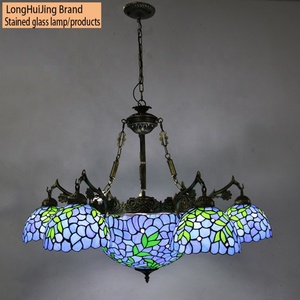 LongHuiJing Blue Wisteria Baroque Stained Glass Tiffany Chandelier Adjustable Victorian Chandelier for Living Room Dining Room - Product Image 4