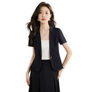 Summer Black Short Sleeve Blazer Set Women Polyester Breathable Office Lady Midi Skirt Suit Professional Elegant Style - Product Image 5