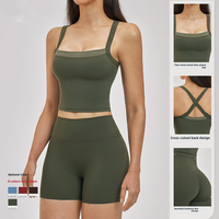 Europäisch-Amerikanischer Naked-Feeling Schweißableitender Spandex/Nylon Einfarbiger 2-Teiliger Sportanzug Cross-Border Cross Beauty Back Yoga