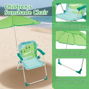 Chaise de plage pour enfants avec parasol, chaise pliante d'extérieur avec auvent et motif de dessin animé, portable pour la plage, la piscine, le parc, le <span class=keywords><strong>jardin</strong></span>, la cour - Product Image 4