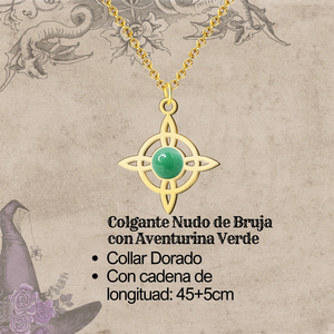 Ciondolo con nodo da strega in acciaio oro 18K con avventurina verde fortunato e collana con amuleto religioso di protezione - Product Image 3