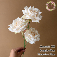 Bunga Mawar Sutra 3 Tangkai Warna Ivory, Bunga Artificial untuk Dekorasi Pernikahan