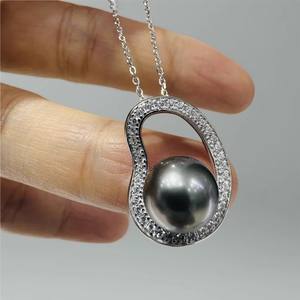 Pendentif en argent simple à faire soi-même 31316 avec perles rondes de 8 à 10 mm, support en argent S925, accessoires de perles vides à faire soi-même pour collier - Product Image 1