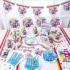 Conjunto de utensílios de mesa descartáveis para festas infantis com tema de carnaval de aniversário e desenho de cenas de desenho animado