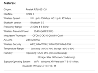 Adaptateur WiFi USB sans fil TROLINK WB601 RTL8821CU 600 Mbps Bt5.0 2,4 GHz 5,8 GHz IEEE802.11a/b/g/n/ac Dongle