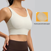 AMCLEVER Soutien-gorge de sport côtelé sans couture pour femme 220 g/m², bretelles larges, col en U, respirant, haut de sport et de yoga, séchage rapide, vêtement de fitness