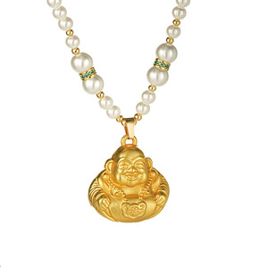 Gold Buddha Pendant Necklace Sand Gold Chinese Style Elegant Versatile Everyday Wear Unisex Fine Jewelry - Product Image 5