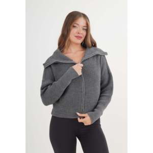 Cárdigan de punto antracita para mujer con cuello con cremallera, estilo casual, antipilling, a la moda y sencillo. - Product Image 5