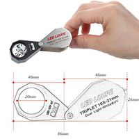 Dual-Function Professional Jewelers Glass Magnifier Gemstone/Diamond Inspection 21MM Lens 10X Triplet Loupe UV LED Light