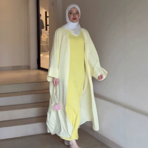 Para Habib islámico mujer abierto Abaya vestido amarillo hasta el tobillo estilo Vintage hecho a mano talla única se adapta verano otoño primavera - Product Image 3
