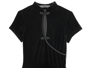 Abiti Lunghi Casual da Donna in Stile Cinese con <span class=keywords><strong>Spacco</strong></span> Frontale, Maniche Corte, Colore <span class=keywords><strong>Nero</strong></span> - Product Image 3