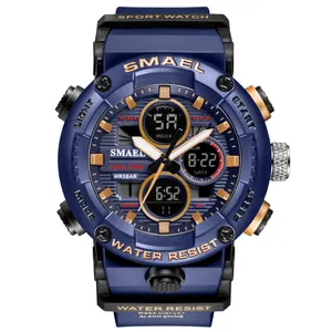 Мужские водонепроницаемые кварцевые часы SMAEL, спортивные часы с пластиковым ремешком, 8038