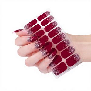 16 Autocollants <span class=keywords><strong>pour</strong></span> ongles pré-dessinés, forme carrée, style français, couvrance totale, avec motifs dégradés couleur unie, poudre d'oignon, rose, tulipe - Product Image 6