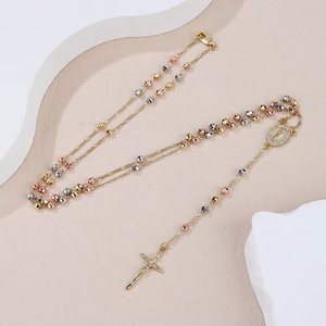 Joyería religiosa colombiana más vendida, collar de Rosario con colgante de Cruz de Jesús chapado en oro, artículo católico al por mayor Popular de circón - Product Image 2