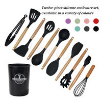 Ensemble d'ustensiles de cuisine en silicone Morandi 12 pièces avec manche en bois - Outils de cuisson antiadhésifs résistants à la chaleur avec support pour cadeau