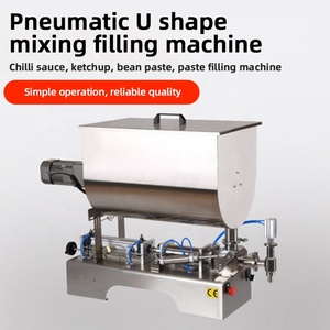 50-1000ml Factory Price Pneumatic U Shape <b>Water</b> Peanut Butter Chili Sauce Jam Olive Oil Paste Filling Machine With Mixing Tank - Product Image 2
