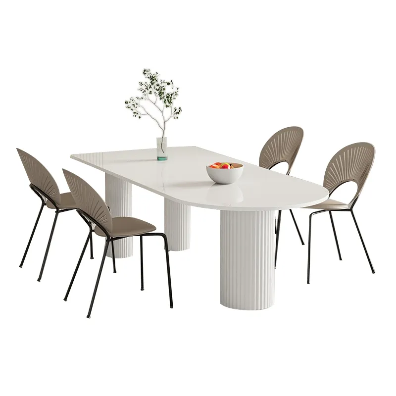 ユニークな白いダイニングテーブル半円形のキッチンテーブル朝食用の壁の大理石のテーブルに小さな場所ヌークレストランバー