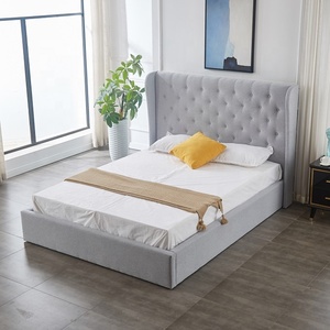 Meubles de chambre à coucher de style moderne, cadre en bois ailé ivoire avec <span class=keywords><strong>lit</strong></span> rembourré au design contemporain - Product Image 1