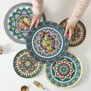 مخصص الملونة لوحات مجموعات أواني الطعام عشاء السيراميك طبق مستدير من البورسلين البوهيمي لوحات السيراميك العشاء