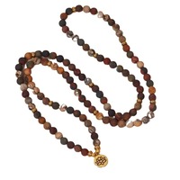108 Mala-Perlen Spirituelles Yoga-Armband mit Lotusblüten-Anhänger, matt, 8mm, Picasso-Gebets-Mala-Halsketten/Armbänder