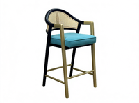 Tabouret de bar moderne de luxe avec coussin en velours turquoise, structure en métal noir et or, chaise haute pour îlot de cuisine