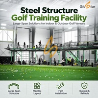 Centre d'entraînement de golf en structure acier préfabriquée GloStar, bâtiment à grande portée pour la pratique du golf en salle et le driving range