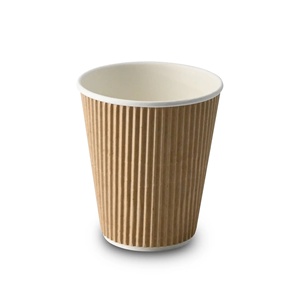 Gobelets en papier ondulé brun biodégradables, ronds Ø 90 mm, 10 oz, 250 ml, grands gobelets isothermes pour le bureau et les plats à emporter - Product Image 3