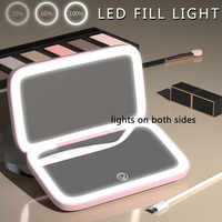 LED Rechargeable Square Travel Compact Portable Folding 1X/5X Magnifying Handheld Makeup Mirror with Lights
