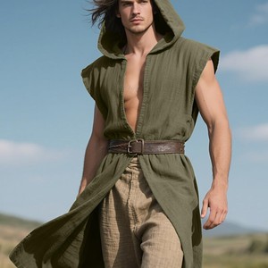 Capa Medieval con Capucha para Hombre, Túnica sin Mangas Estilo Renacentista, Disfraz Vikingo, Cosplay de Asesino - Product Image 4