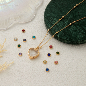 <b>Heart</b> <b>Locket</b> Crystal Rhinestone Necklace | 18K Gold Plated Brass Pendant Necklace Interchangeable CZ Charms Beads for Women - Product Image 3