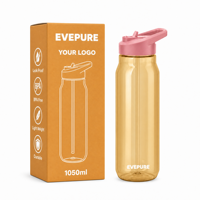 Bouteille d'eau sport 1050 ml en Tritan avec poignée et paille, anti-fuite, sans BPA, écologique, réutilisable, qualité alimentaire, pour adultes, bureau, extérieur, salle de sport