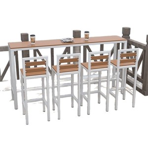 Conjunto de Mesa y Sillas de Bar Minimalistas Modernos para Exteriores, Mesa Alta y Larga para Balcón, Protección Solar para Patio - Product Image 5
