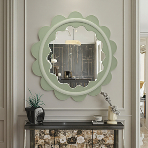 Nhà Máy Cửa Gỗ Màu Xanh Lá Cây Vòng Gương Trang Trí Tường Mộc Mạc Vòng Tròn vẫy Hiện Đại Gương Cho Phòng Khách - Product Image 6