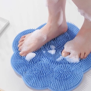 Tapis de bain mural en silicone <span class=keywords><strong>pour</strong></span> salle de bain, <span class=keywords><strong>coussin</strong></span> de massage avec ventouses, motif solide, gris foncé - Product Image 5