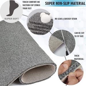 Alfombrilla de ducha rectangular gris con diseño de esponja vegetal, antideslizante para baño. - Product Image 2