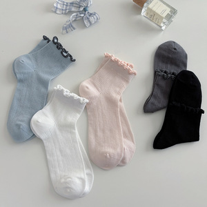 Groothandel Zomer Dun Meisje Kant Sokken Koreaanse Stijl Japanse Stijl Effen Kleur Ruches Holle Mesh Buis Vrouwen Sokken - Product Image 1