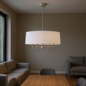 5-Light White Drum Shade Pendant Chandelier 20W LED E26 Soft Warm White Iron <b>Frame</b> Living Room Lighting - Product Image 2