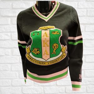 OEM y ODM personalizado de la Hermandad de mujeres con cuello en V de punto de cable de ropa de punto Chenille cuello en V Varsity Sweater - Product Image 3