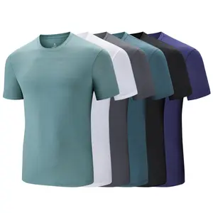 Venta caliente gimnasio Jogging deportes camisas cuello redondo transpirable secado rápido entrenamiento Jersey Slim Fit compresión hombres correr camisetas