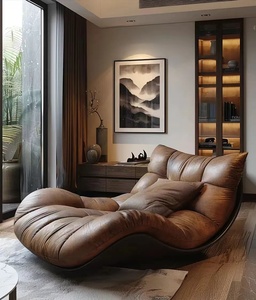 Sillón Reclinable Individual de Cuero Estilo Retro Moderno, Sofá Chaise Longue para Dormitorio, Silla de Lectura para Sala de Estar y Comedor - Product Image 4